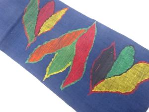 未使用品　手織り紬　草葉模様織り出し　名古屋帯